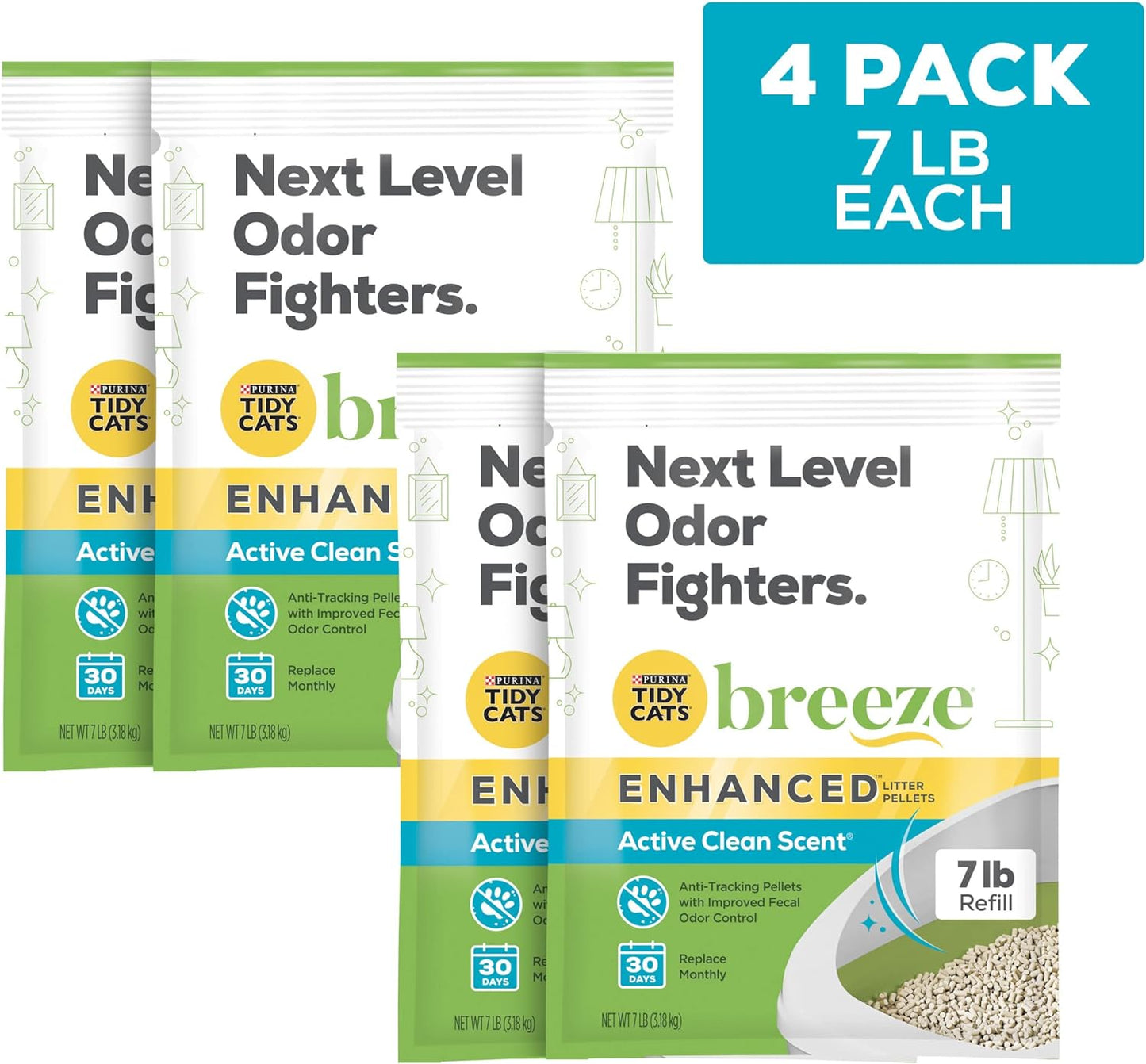 Purina Scented Litter Pellets, Breeze Enhanced Refill Litter Pellets in Recyclable Box - (Pack of 4) 7 Lb. Bags