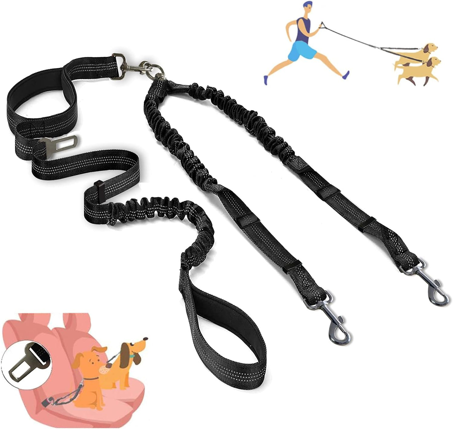 Double Dog Leash, Dual Leash for Dogs 360° No Tangle Two Dogs Leash Adjustable Tangle Free Double Leash for Small Medium Large Dogs Walking Training(Black)