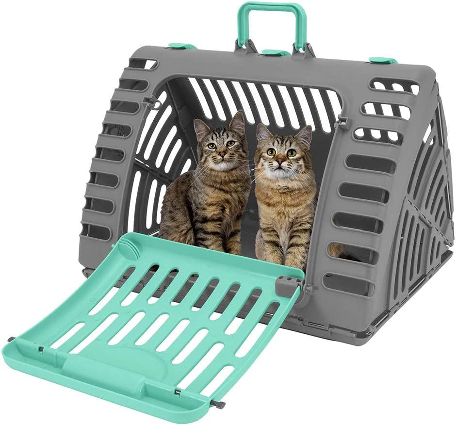 Foldable Travel Cat Carrier - Front Door Plastic Collapsible Carrier Collection, Waterproof Bed