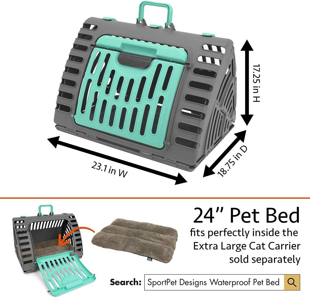 Foldable Travel Cat Carrier - Front Door Plastic Collapsible Carrier Collection, Waterproof Bed