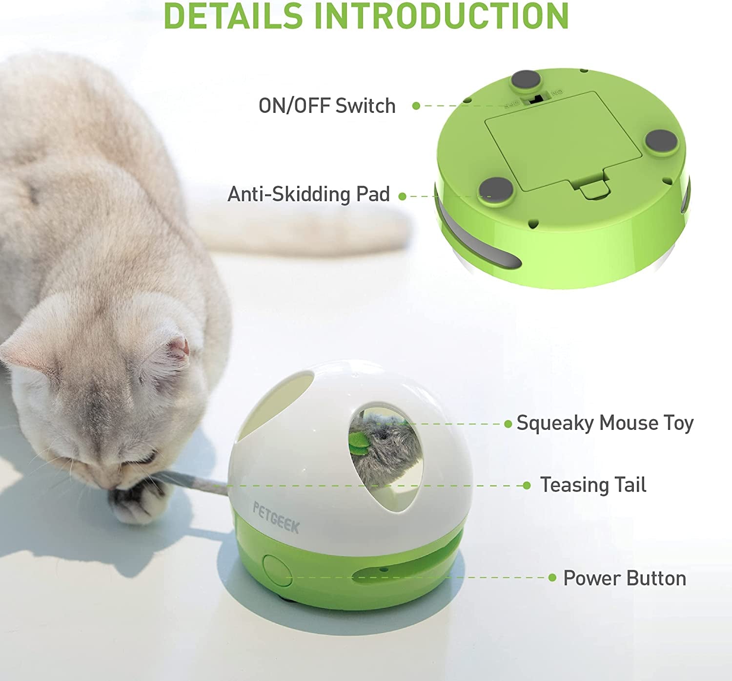 Interactive Cat Toy, Hide Mouse Cat Toy with Squeaky Mouse, Electronic Automatic Cat Toys with Catnip Filled Hidey Mouse, Cat Toys Interactive for Indoor Cats Exercise & Game