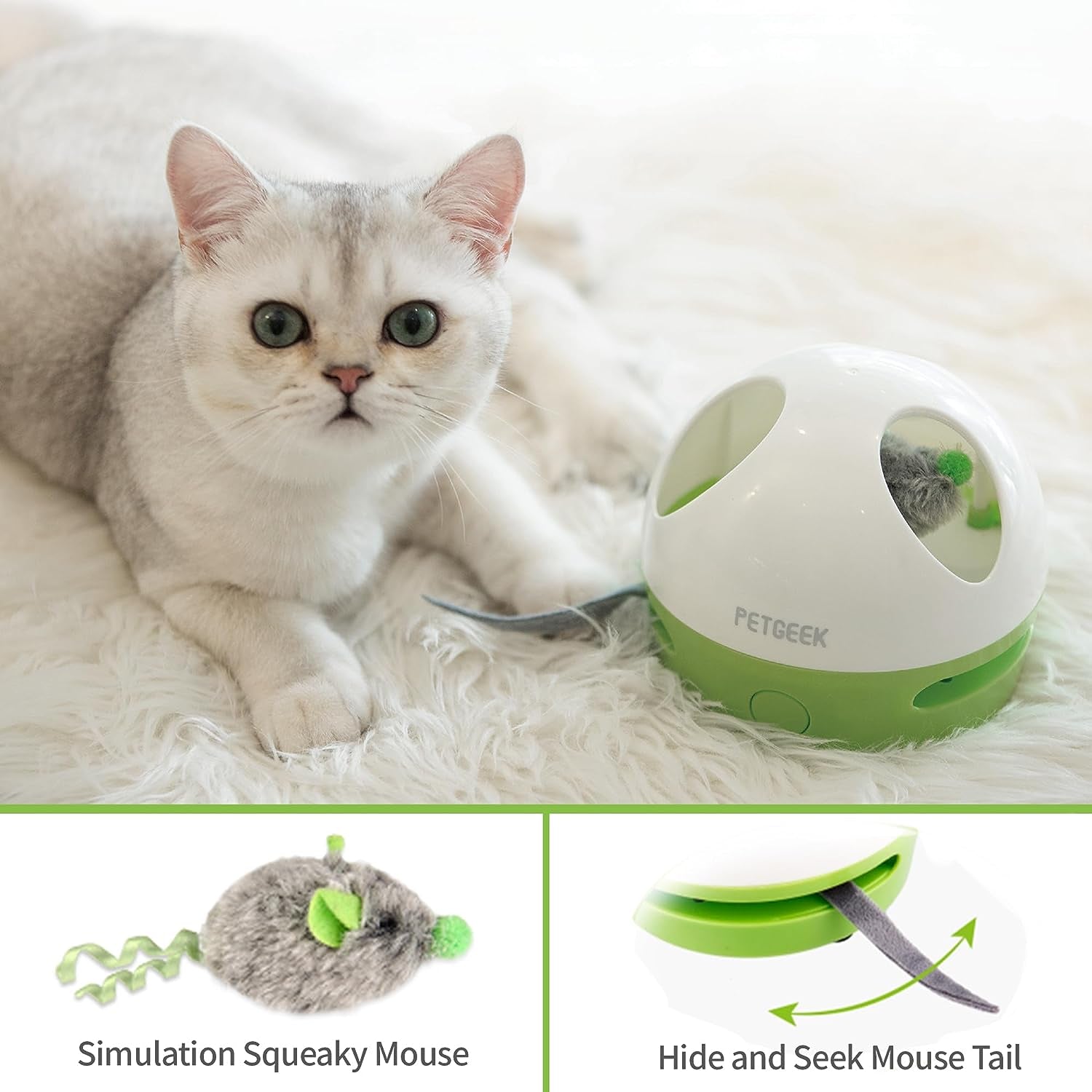 Interactive Cat Toy, Hide Mouse Cat Toy with Squeaky Mouse, Electronic Automatic Cat Toys with Catnip Filled Hidey Mouse, Cat Toys Interactive for Indoor Cats Exercise & Game