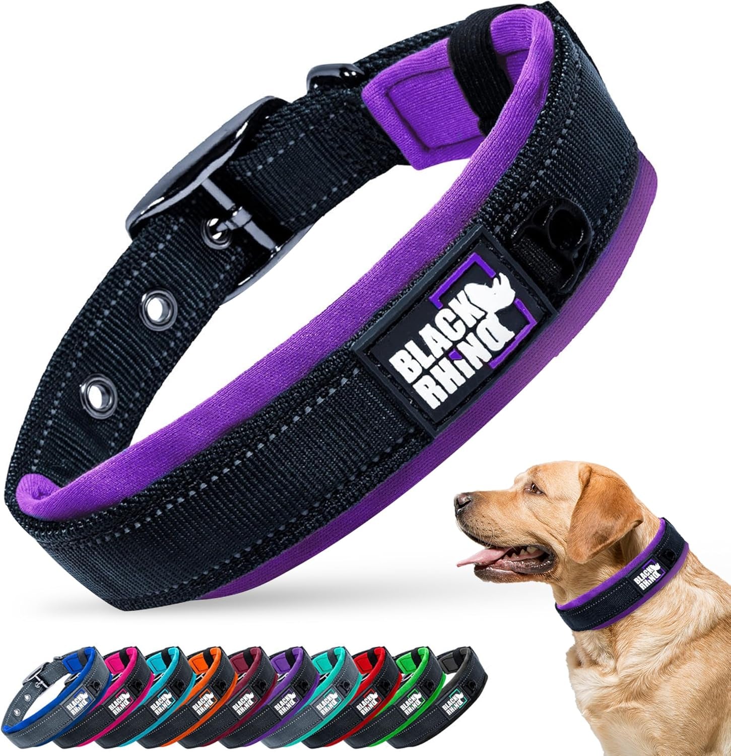 - the Comfort Collar Ultra Soft Neoprene Padded Dog Collar for All Breeds - Heavy Duty Adjustable Reflective Weatherproof (Medium, Purple/Bl)