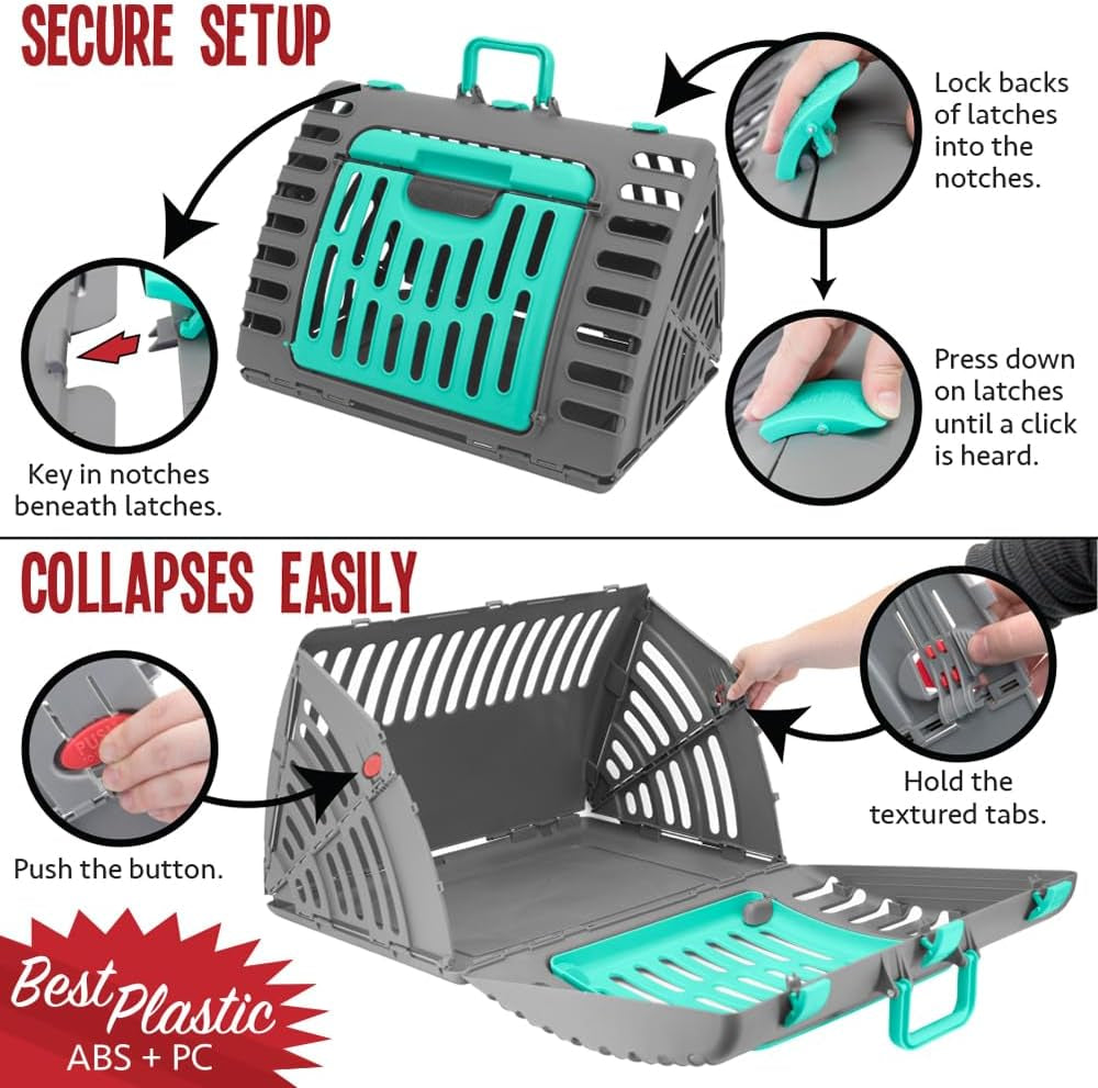 Foldable Travel Cat Carrier - Front Door Plastic Collapsible Carrier Collection, Waterproof Bed