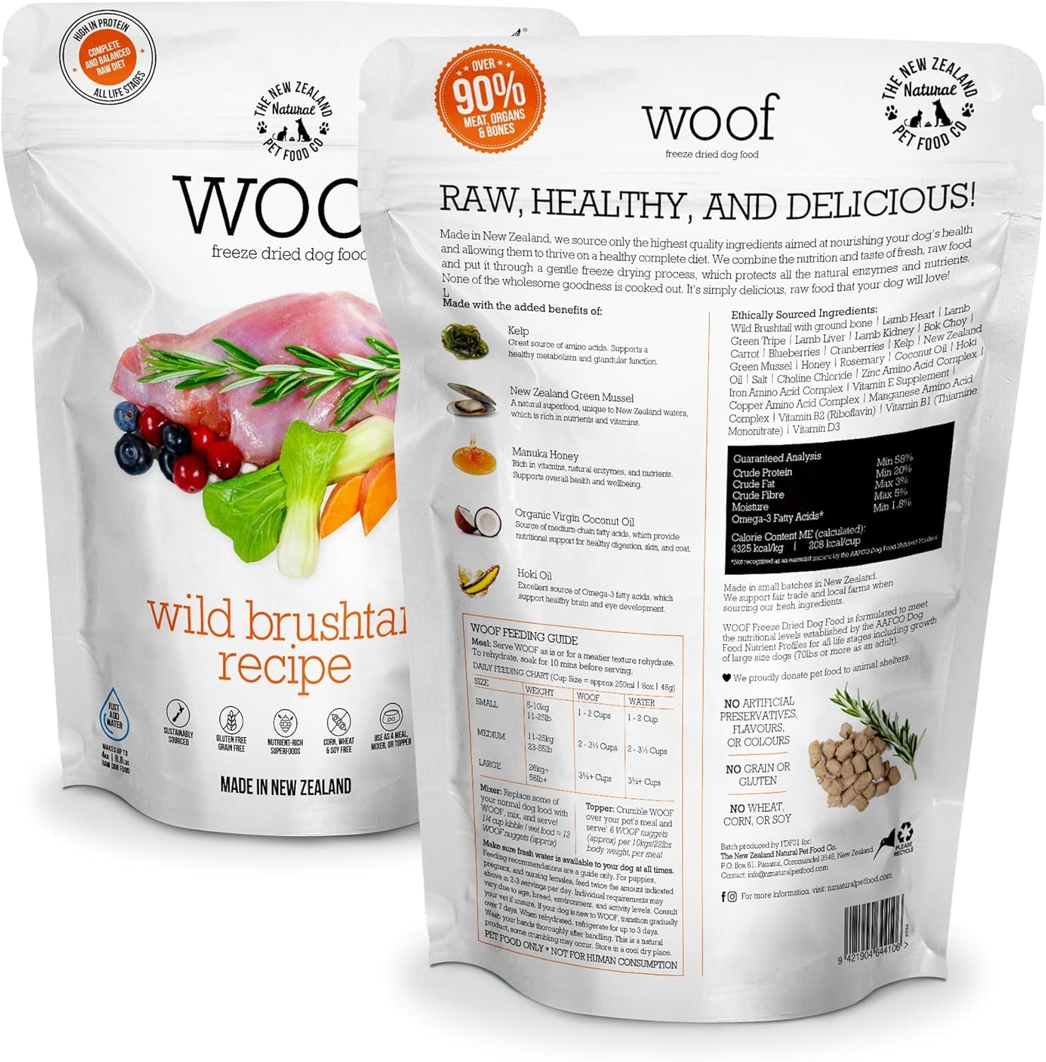 WOOF Freeze Dried Raw Dog Food, Mixer, or Topper, or Treat - High Protein, Natural, Limited Ingredient Recipe