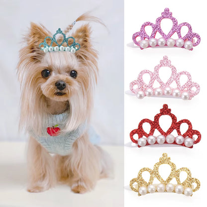 Pinzas Para El Pelo Con Forma De Corona De Perlas De Imitación Para Mascotas, Horquillas Para Cachorros, Accesorios De Aseo, Decoración Para Perros Y Gatos Pequeños