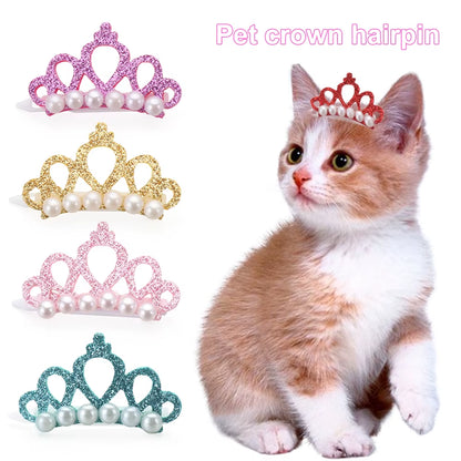 Pinzas Para El Pelo Con Forma De Corona De Perlas De Imitación Para Mascotas, Horquillas Para Cachorros, Accesorios De Aseo, Decoración Para Perros Y Gatos Pequeños